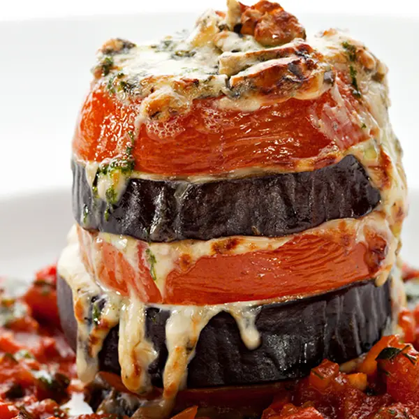 Easy Cheesy Eggplant and Tomato Stacks