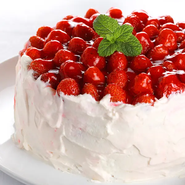 Lemon Feather Cake with Fresh Glazed Strawberries