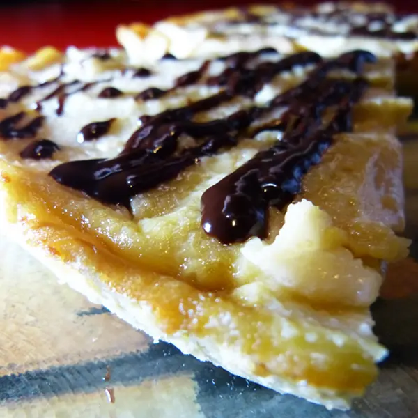 Rum Chocolate Drizzled Pear Flan