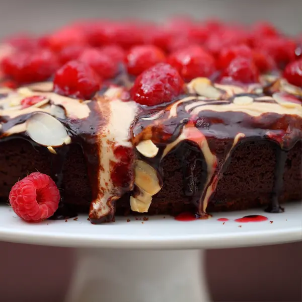 White Chocolate Covered Chocolate Raspberry Cake
