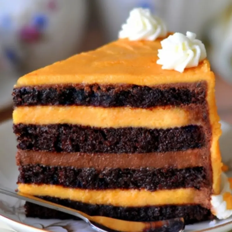 Orange and Chocolate Mousse Layered Chocolate Cake