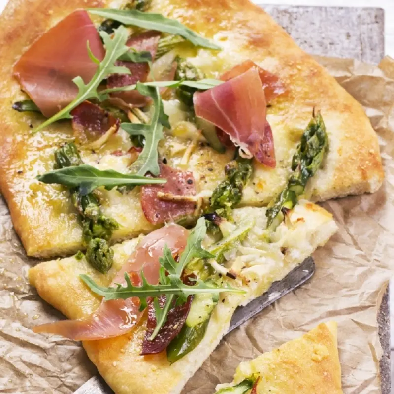 Focaccia With Asparagus Tips and Prosciutto
