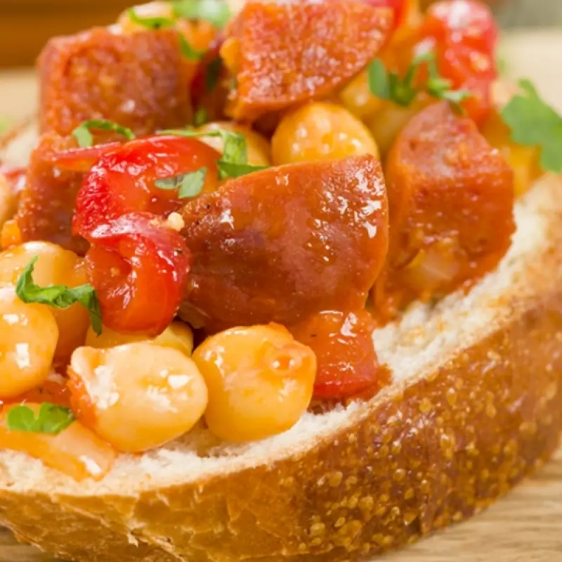 Chickpea And Garlic Sausage Bruschetta
