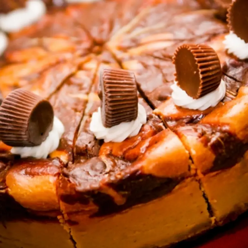 Chocolate Marble Peanut Butter Cup Cheesecake