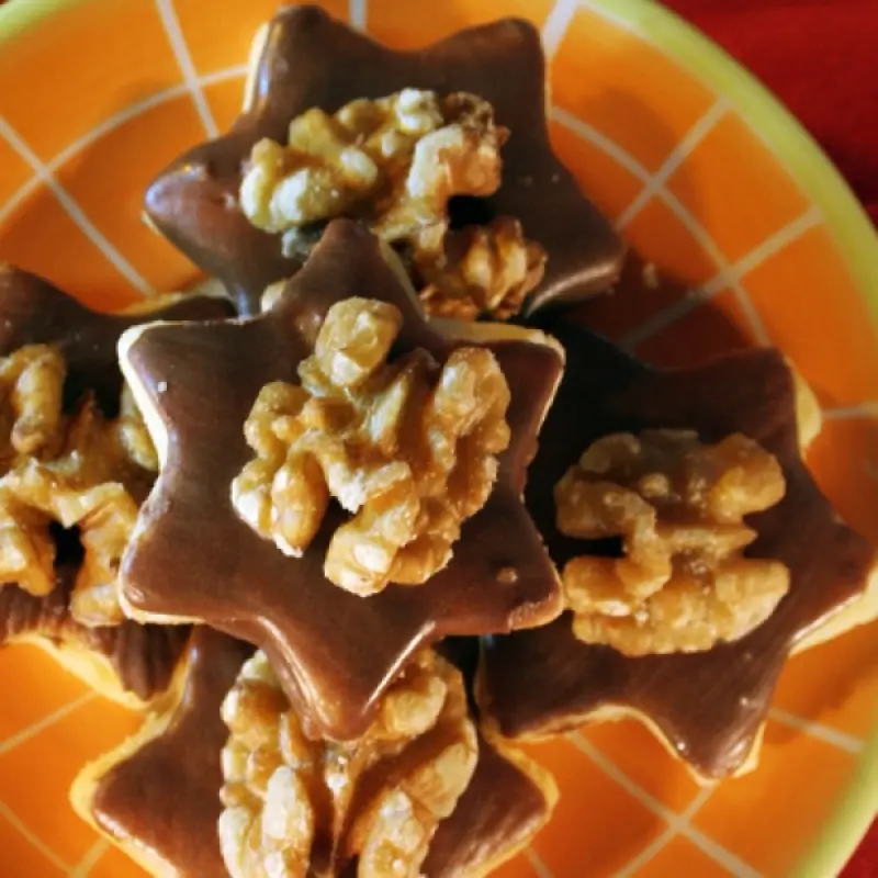 Chocolate Glazed Walnut Star Cookies