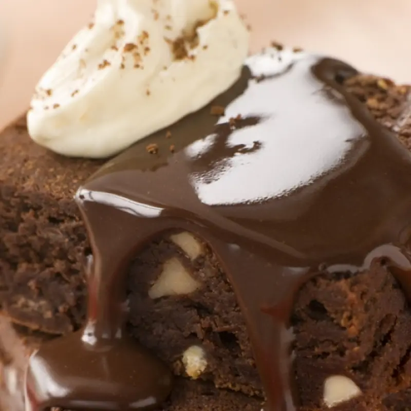 Chocolate Walnut Brownies With Warm Chocolate Sauce