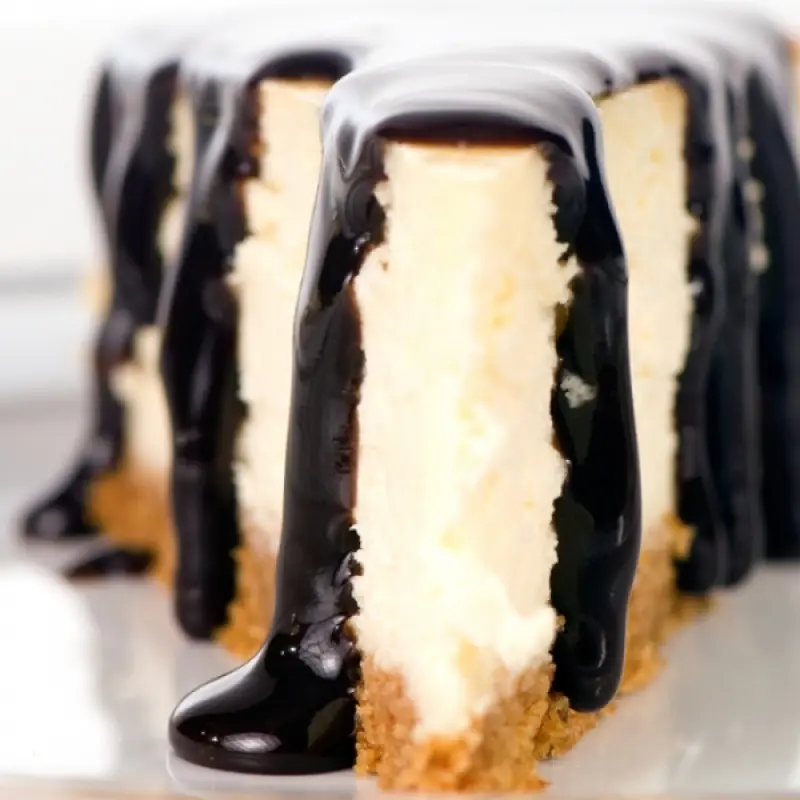 Classic Cheesecake with Chocolate Sauce