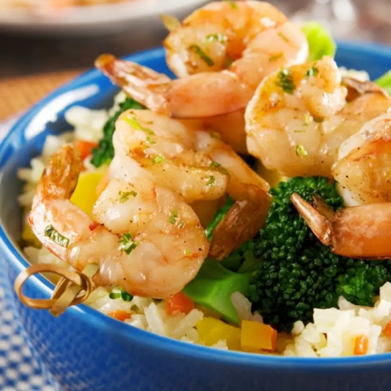 Skewered Shrimp With Rice