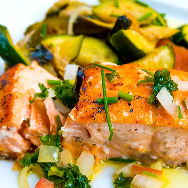 Cajun Salmon Steak with Roasted Vegetables