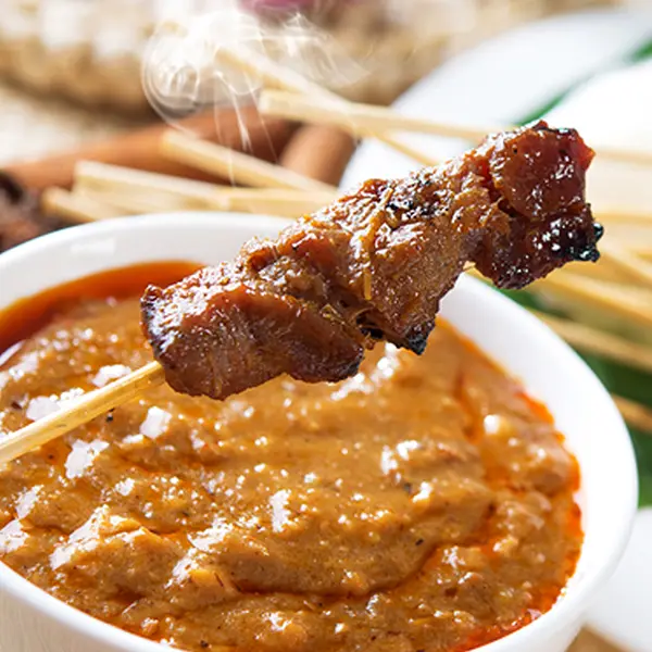 Grilled Pork Skewers With Peanut Basil Sauce