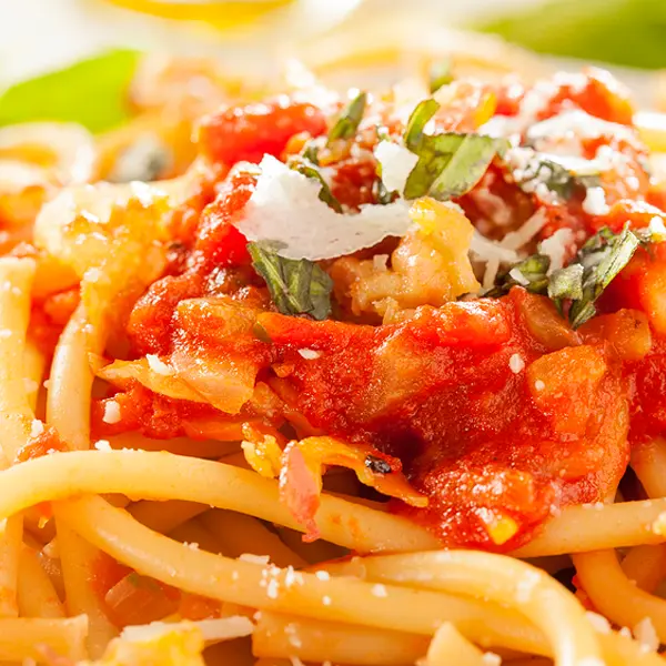 Simple Pasta Topped with Bacon and Cheese