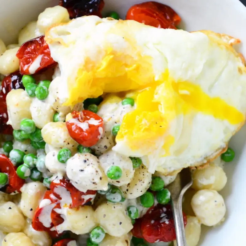 Mini Gnocchi with Roasted Tomatoes & Peas in Parmesan Black Pepper Cream Sauce