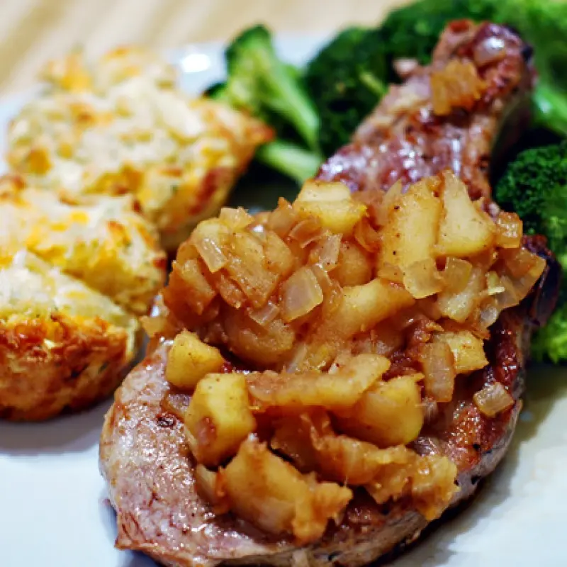 Pan Fried Pork Chops with Apple Compote