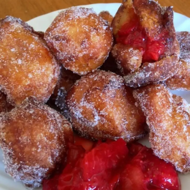 Zeppole With Rhubarb and Strawberry Compote