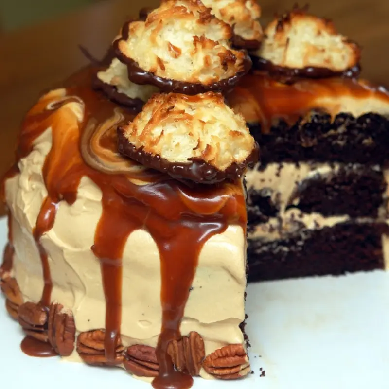 Triple Layer Chocolate Cake Coated In Caramel Buttercream