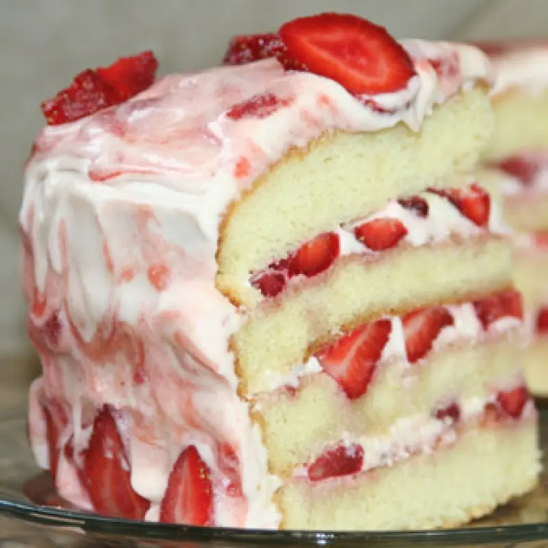 Vanilla Cake with Strawberry Cream Frosting