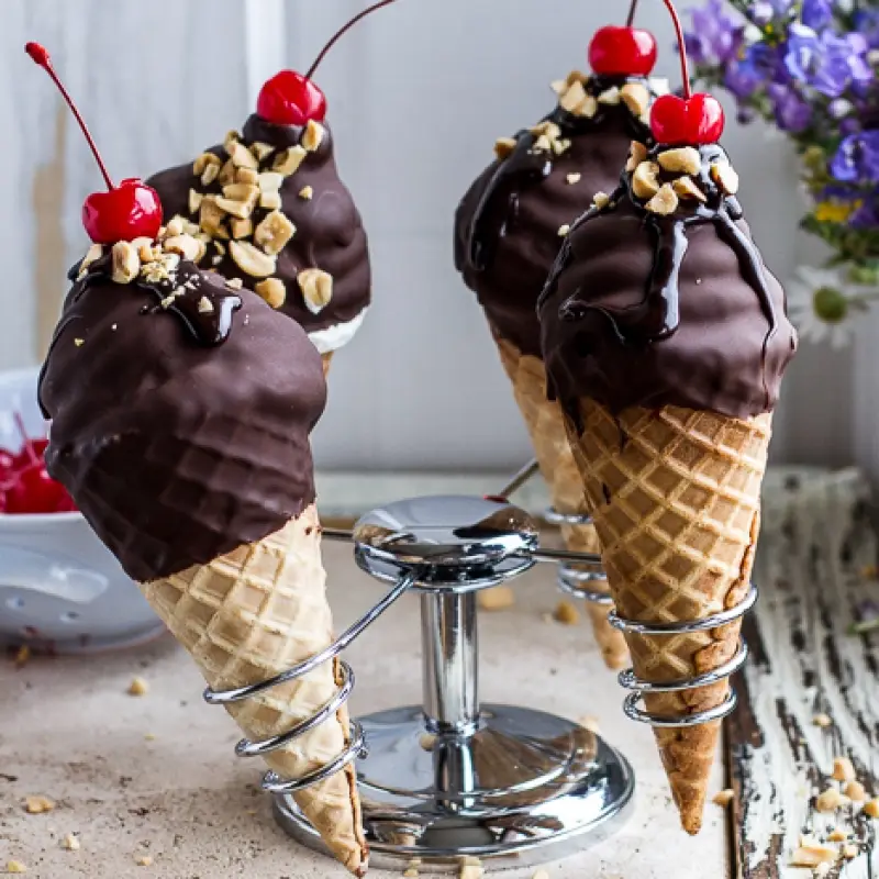 Hot Fudge Brownie Ice Cream Sundae High Hat Cupcakes in a Cone