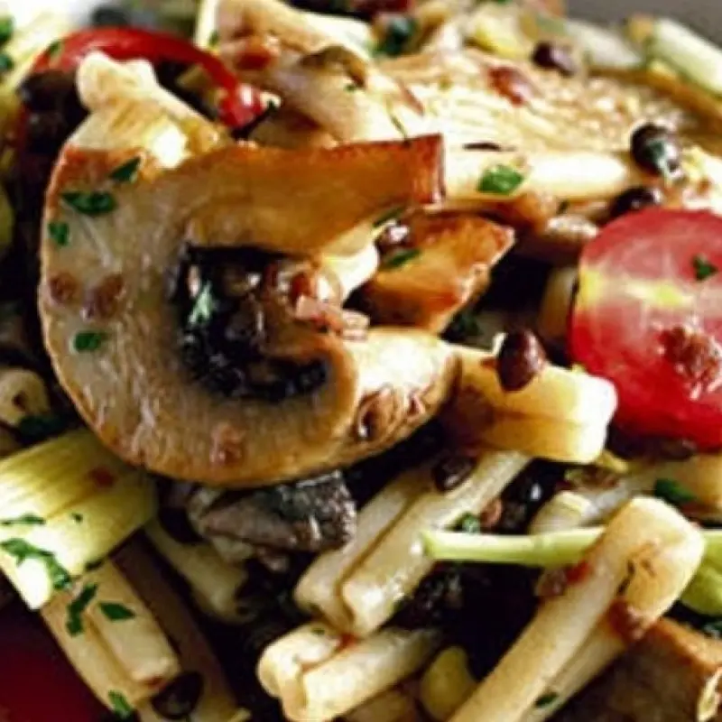 Strozzapreti with Red-Wine Braised Mushrooms and Lentils
