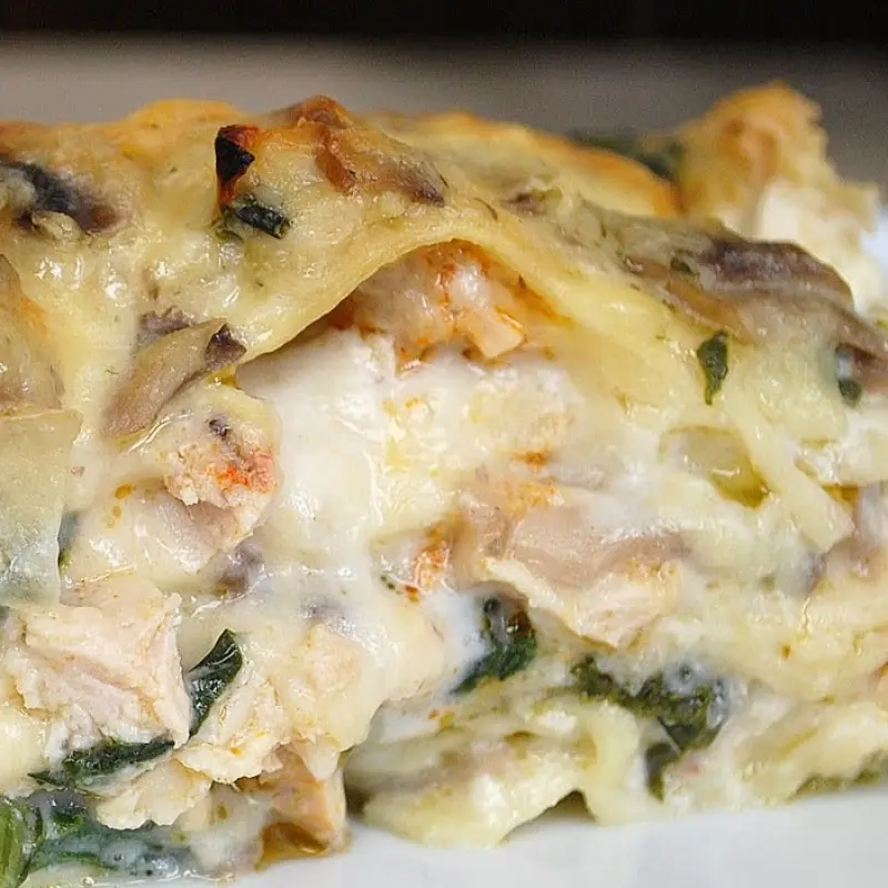 Chicken, Spinach and Mushroom Alfredo Lasagna