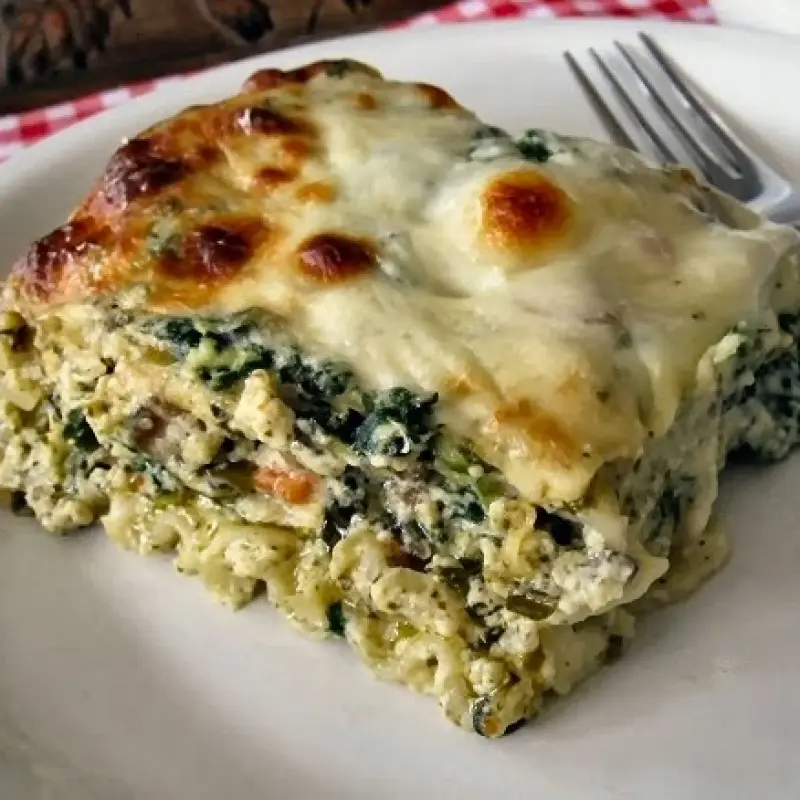 Spinach Mushroom and Pesto Lasagna