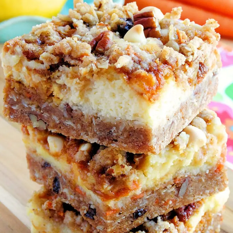 Carrot Cake Cheesecake Crumble Bars