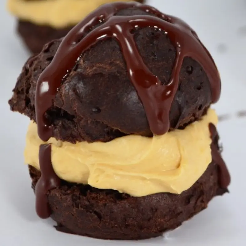 Chocolate Peanut Butter Cream Puffs