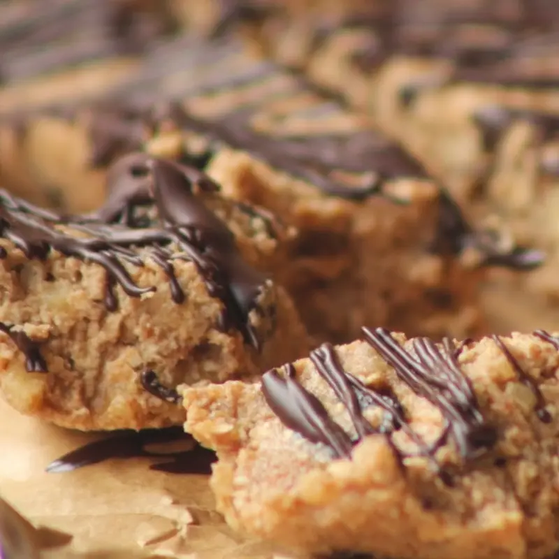 Cherry Walnut Squares with Chocolate Drizzle