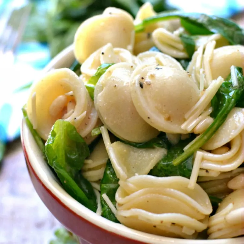 Spinach Pine Nut Parmesan Pasta Salad