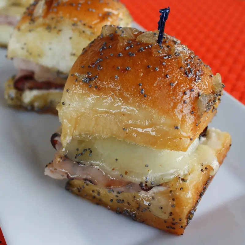 Caramelized Ham and Cheese Sliders