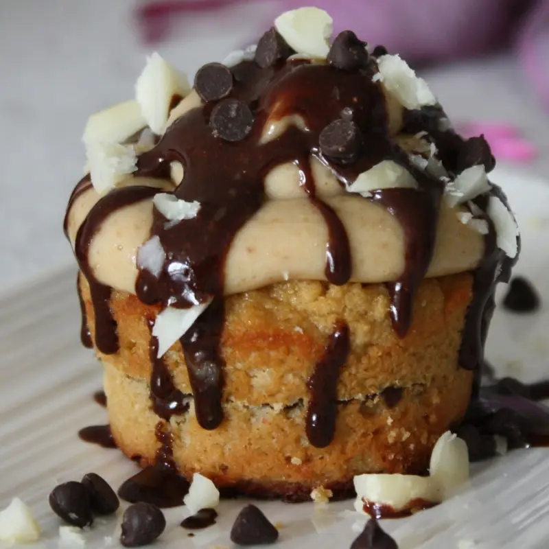 Vanilla Protein Cake with Peanut Butter Frosting