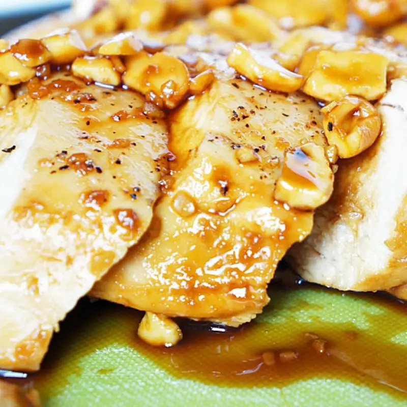 Oven Baked Whiskey Molasses Cashew Chicken