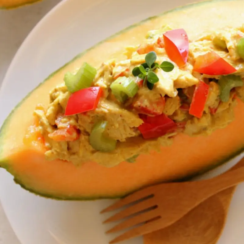 Curried Chicken Salad in Cantaloupe Boats