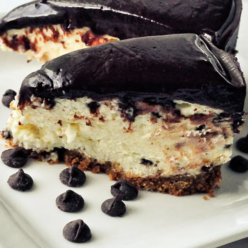 Chocolate Chip Cheesecake with Chocolate Ganache Topping