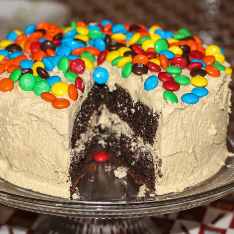 M&M Chocolate Peanut Butter Layer Cake