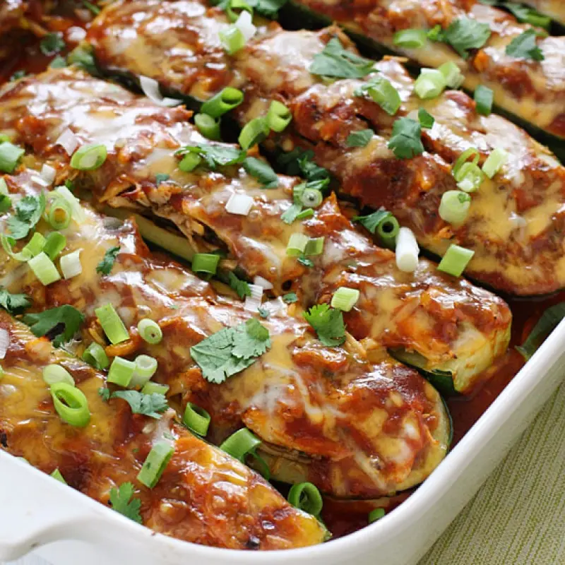 Chicken Enchilada Stuffed Zucchini Boats