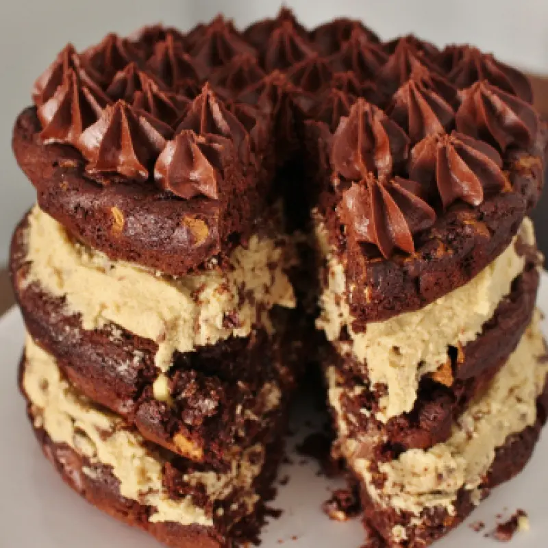 Chocolate Brownie Cookie Dough Layer Cake