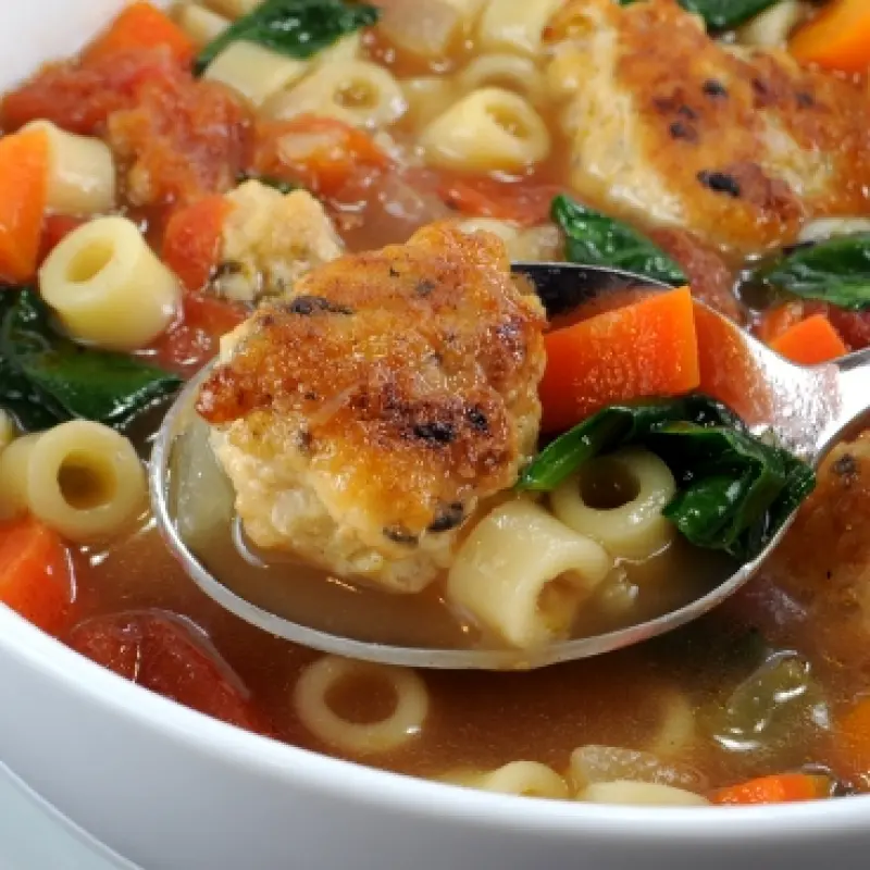 Mini Chicken Meatball Pasta and Vegetable Soup