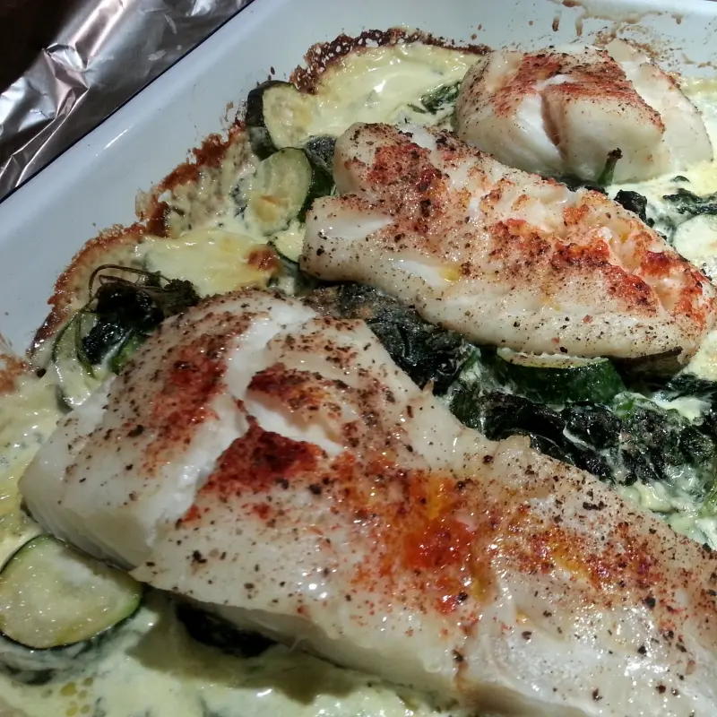 Haddock With Courgette and Spinach Gratin