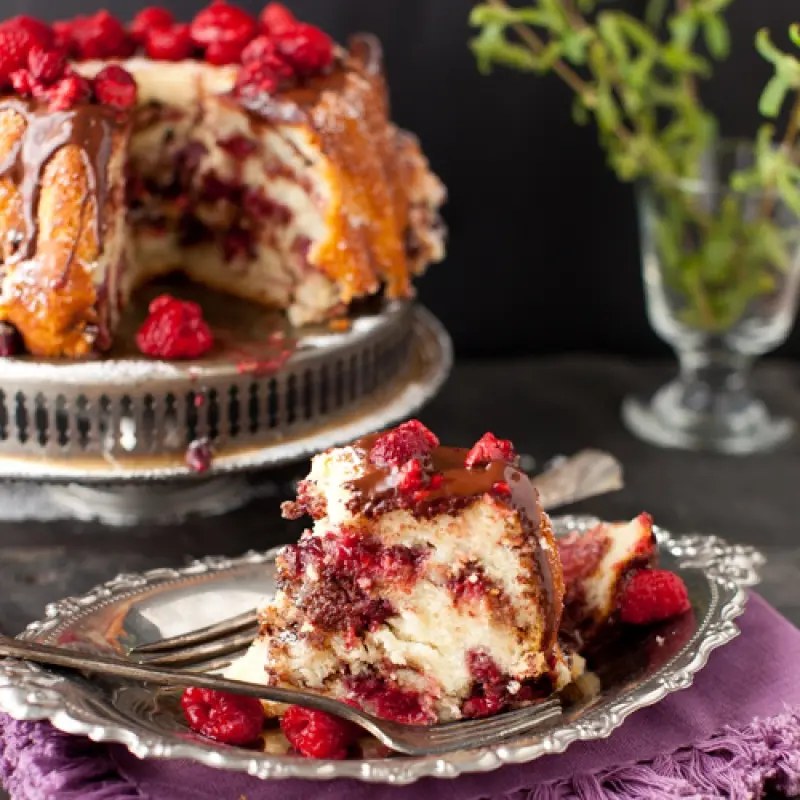 Raspberry Chocolate Sour Cream Coffee Cake