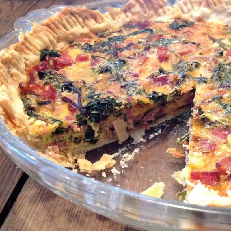 Ham and Greens Quiche with Cheddar and Parmesan