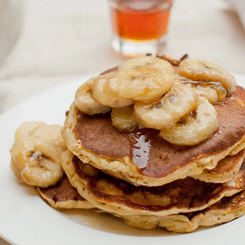 Ricotta Cheese Pancakes with Banana Maple Topping