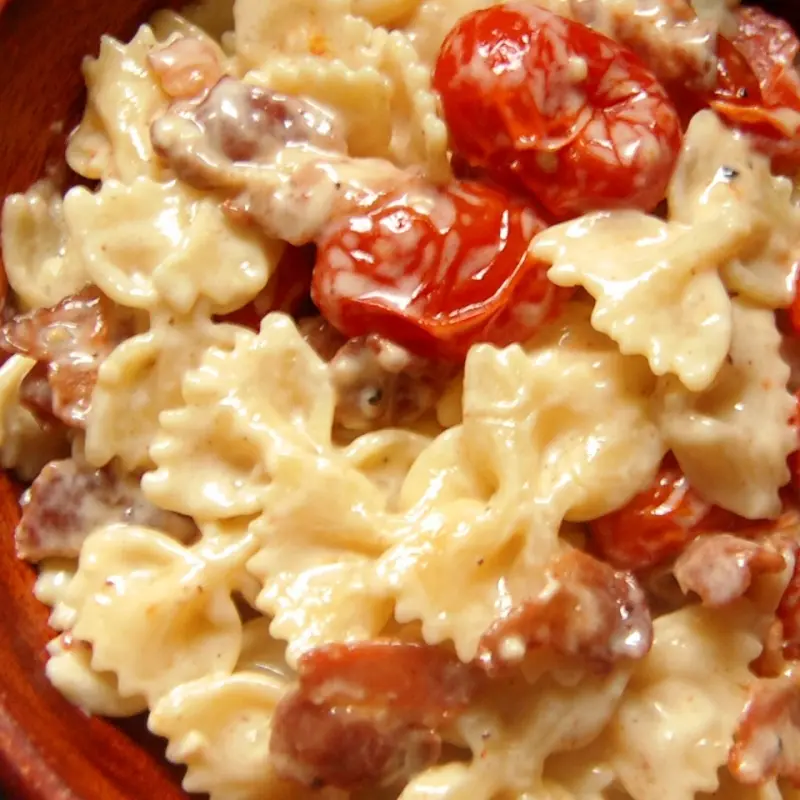 Farfalle with Bacon, Roasted Tomatoes and Cream