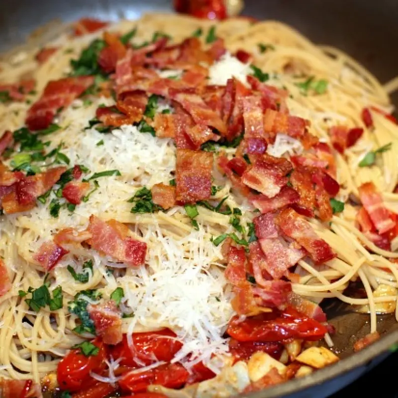 Cherry Tomato, Artichoke and Bacon Pasta