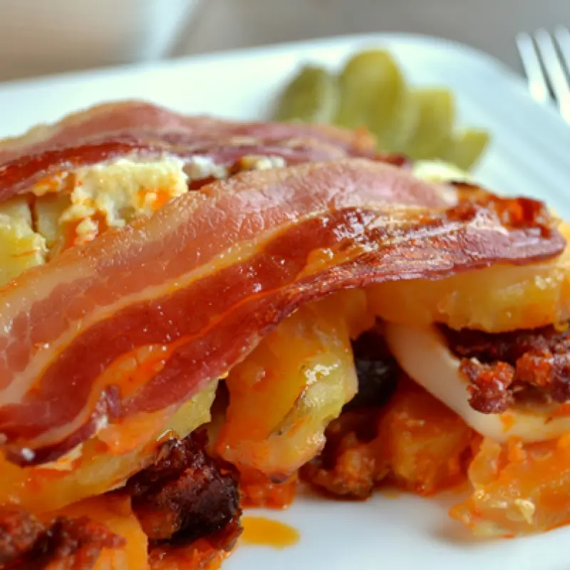 Layered Potato Sausage and Bacon Bake