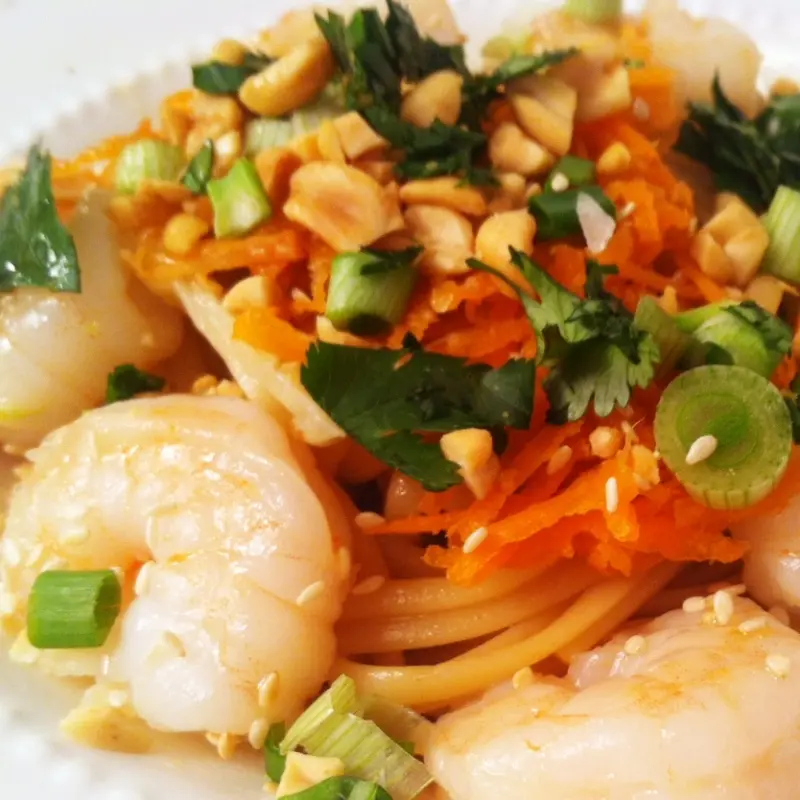 Spicy Thai Noodles with Garlicky Shrimp