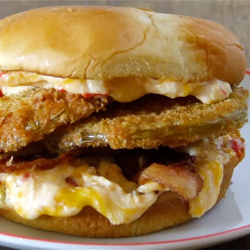 Grilled Pimiento Cheese and Fried Green Tomato Sandwich