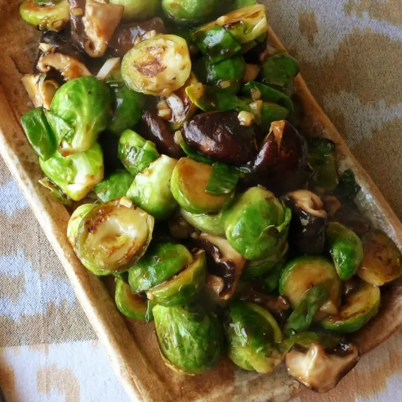 Stir Fried Brussels Sprouts and Mushrooms