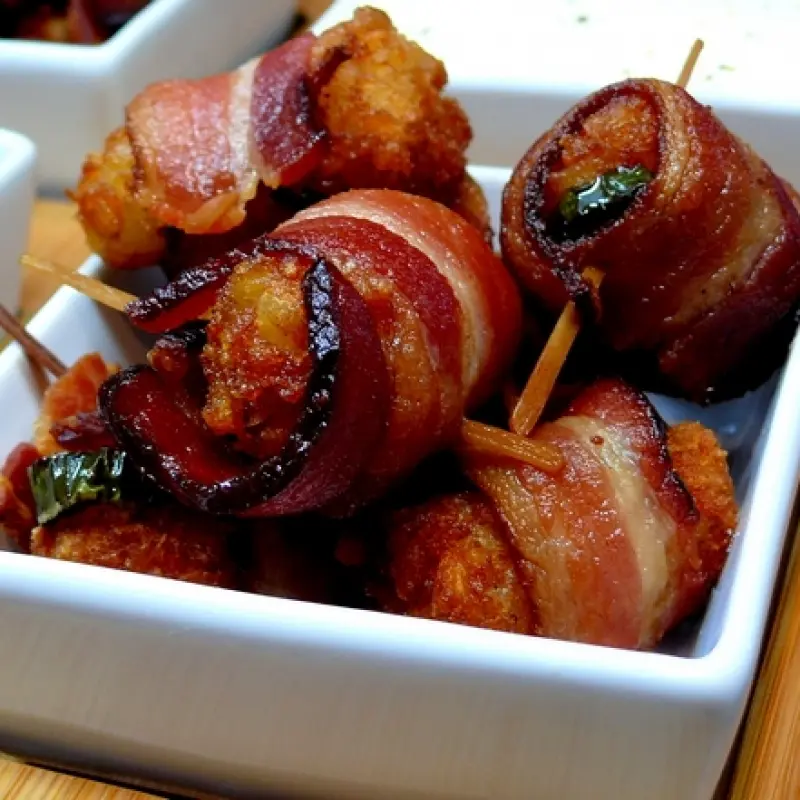 Bacon-Jalapeno Wrapped Tater Tots with Jack Cheese Dipping Sauce