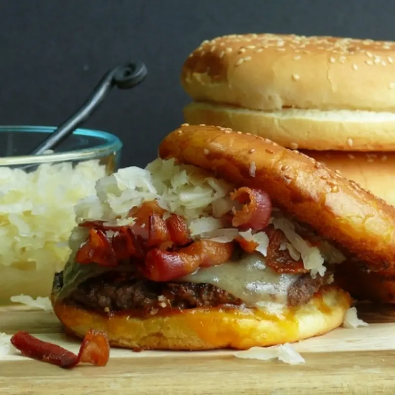 Double Kraut-Double Cheese Burgers