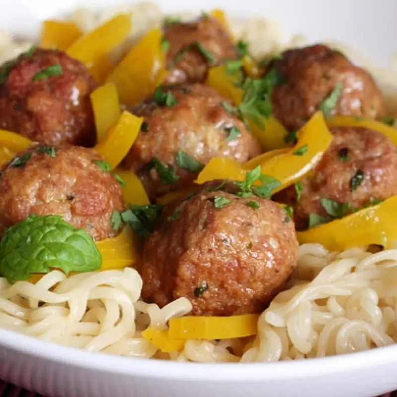 Chinese Zucchini Noodle Bowls with Pork Meatballs